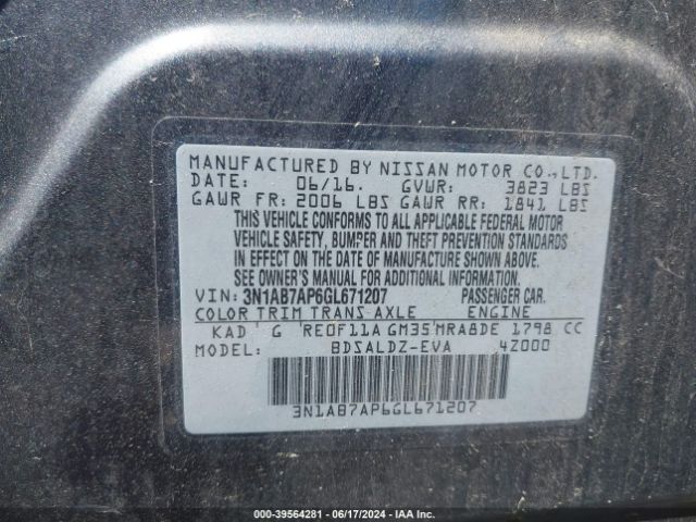 3N1AB7AP6GL671207 Nissan SENTRA SV