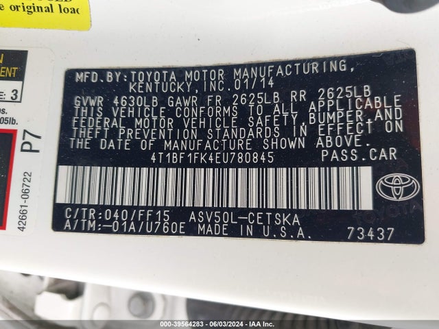 Toyota CAMRY SE 2014 4T1BF1FK4EU780845 Image 9