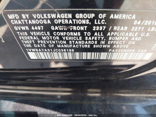 1VWBA7A31JC036185 Volkswagen Passat 2.0t Se