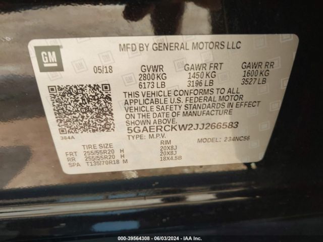 5GAERCKW2JJ266583 Buick Enclave Premium