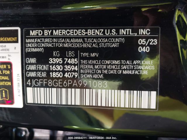 4JGFF8GE6PA991083 Mercedes-Benz Gls 580 4matic