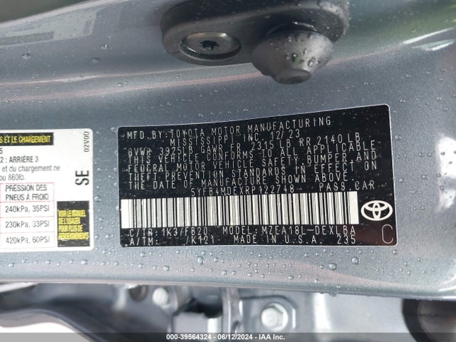 Toyota COROLLA LE 2024 5YFB4MDEXRP122748 Image 9