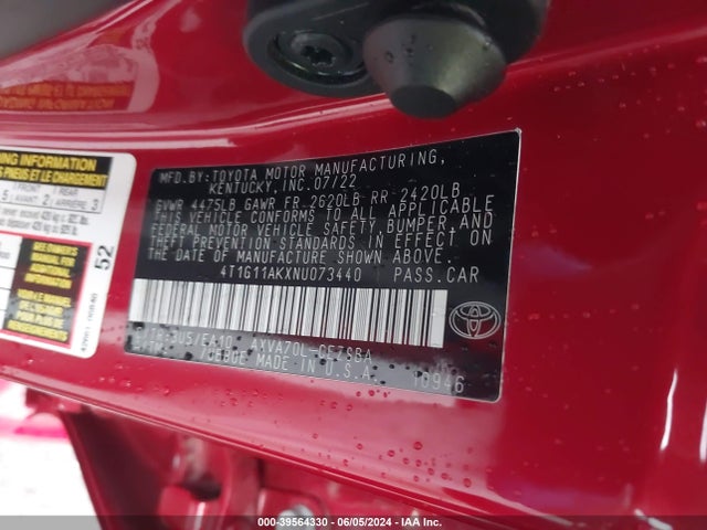 Toyota CAMRY SE 2022 4T1G11AKXNU073440 Image 9