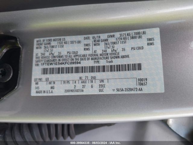 1FTEW1E54KFC09594 Ford F-150 Xlt