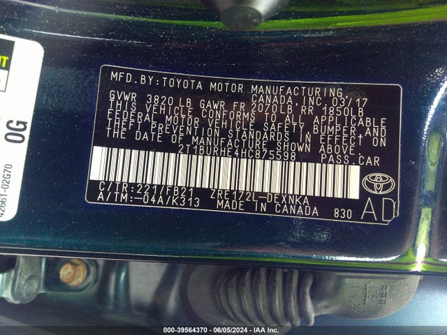 Toyota COROLLA LE 2017 2T1BURHE4HC875598 Image 9