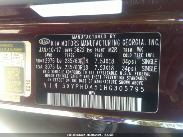 KIA Sorento 3.3l Ex 2017 5XYPHDA51HG305795 Image 9