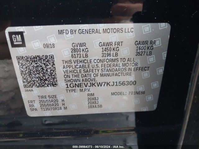 1GNEVJKW7KJ156300 Chevrolet Traverse High Country