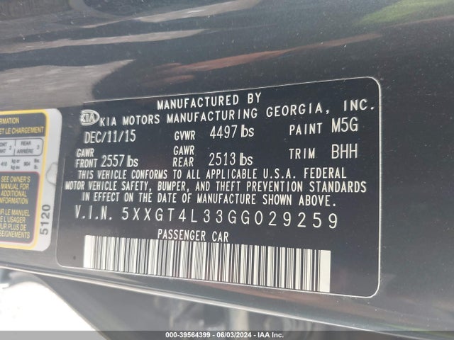 KIA Optima Lx 2016 5XXGT4L33GG029259 Image 9