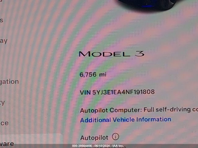 5YJ3E1EA4NF191808 Tesla Model 3 Rear-wheel Drive