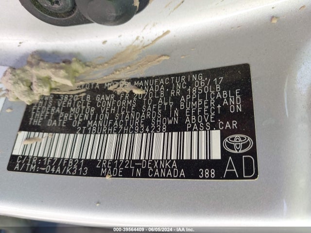 Toyota COROLLA LE 2017 2T1BURHE7HC934238 Image 9