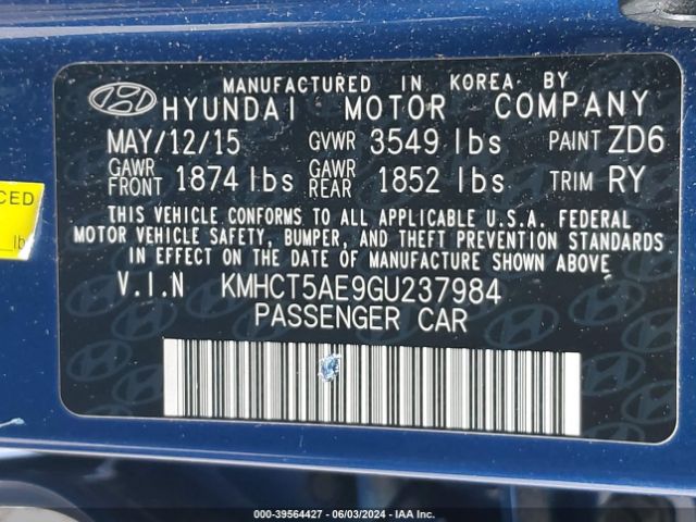 KMHCT5AE9GU237984 Hyundai ACCENT SE