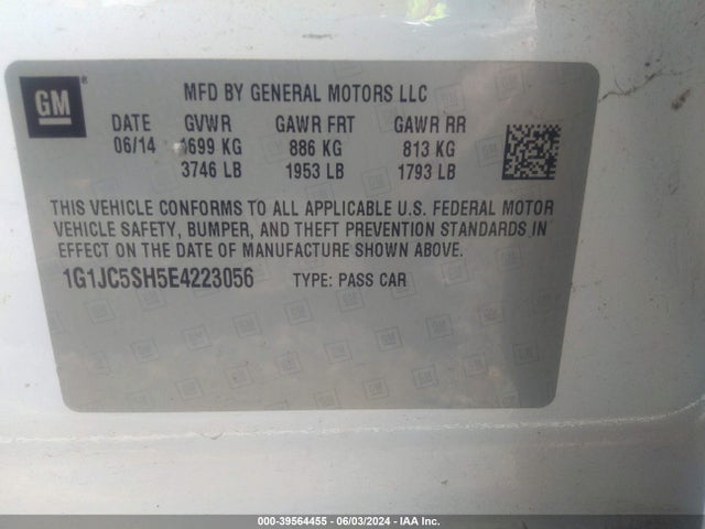 Chevrolet Sonic Lt Auto 2014 1G1JC5SH5E4223056 Image 9
