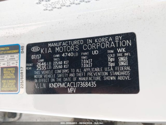 KNDPMCAC1J7368435 KIA Sportage Lx