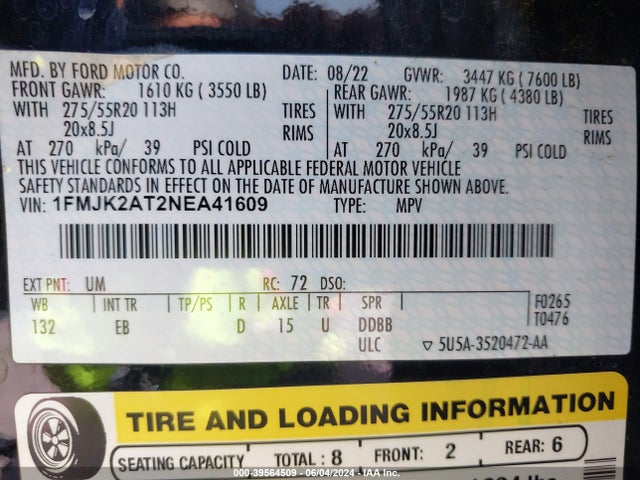 Ford Expedition Limited Max 2022 1FMJK2AT2NEA41609 Image 9