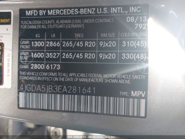 4JGDA5JB3EA281641 Mercedes-Benz ML 350