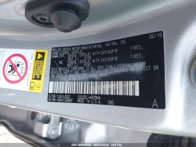 Toyota Highlander Xle 2019 5TDJZRFH8KS604505 Image 9