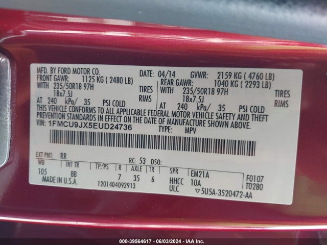 Ford Escape Titanium 2014 1FMCU9JX5EUD24736 Image 9