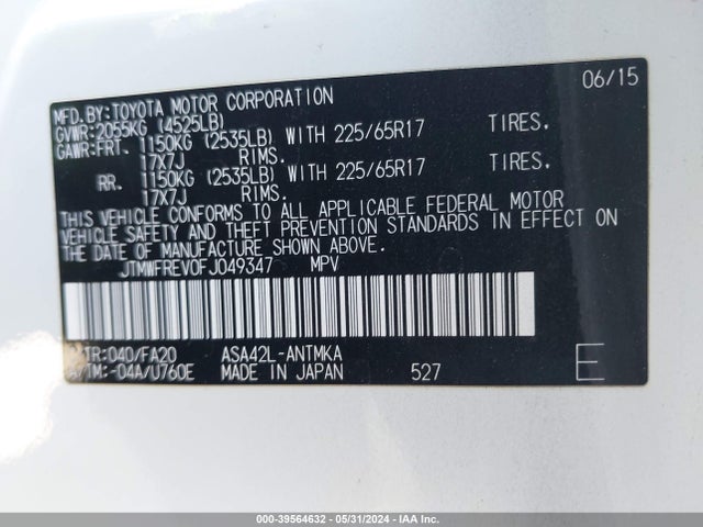Toyota Rav4 Xle 2015 JTMWFREV0FJ049347 Image 9