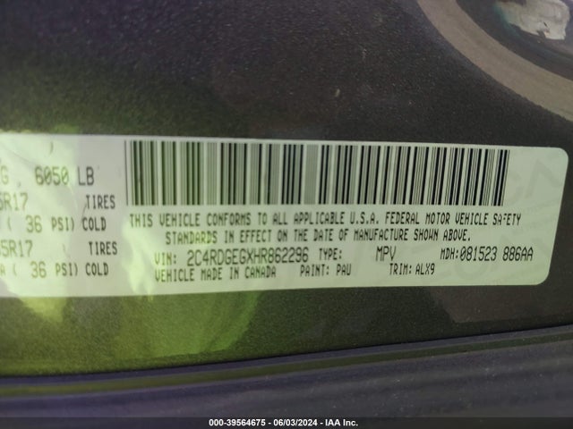 Dodge Grand Caravan Gt 2017 2C4RDGEGXHR862296 Image 9