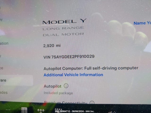 7SAYGDEE2PF910029 Tesla Model Y Awd/long Range Dual Motor All-wheel Drive