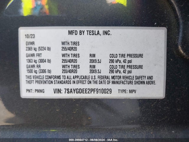 7SAYGDEE2PF910029 Tesla Model Y Awd/long Range Dual Motor All-wheel Drive