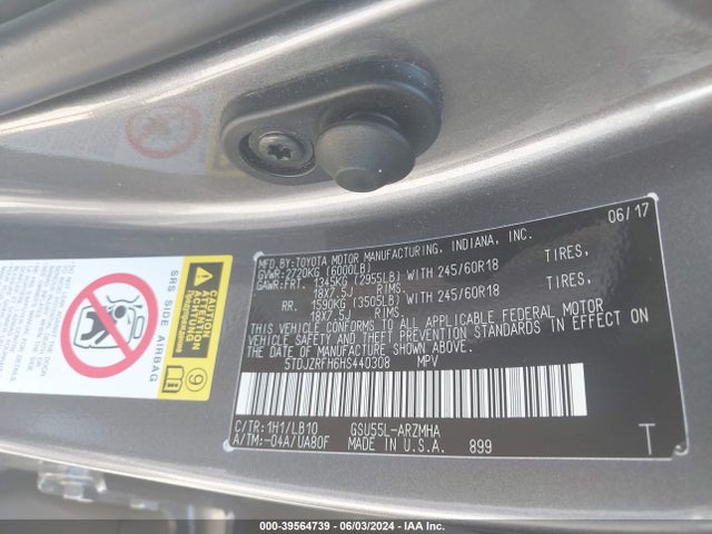 Toyota Highlander Xle 2017 5TDJZRFH6HS440308 Image 9