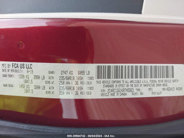 2C4RC1GG1KR745923 Chrysler Pacifica Limited