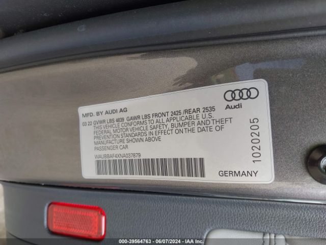 WAUBBAF4XNA037879 Audi A4 Premium Plus 40 Tfsi Quattro S Tronic