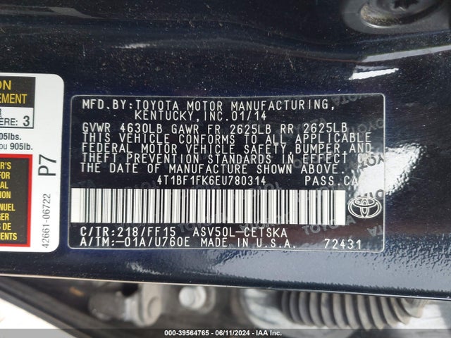 Toyota CAMRY SE 2014 4T1BF1FK6EU780314 Image 9