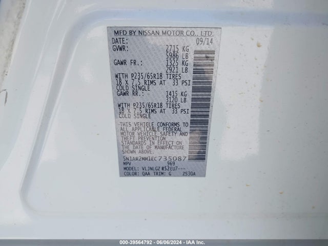 Nissan Pathfinder Sl 2014 5N1AR2MM1EC735087 Image 9