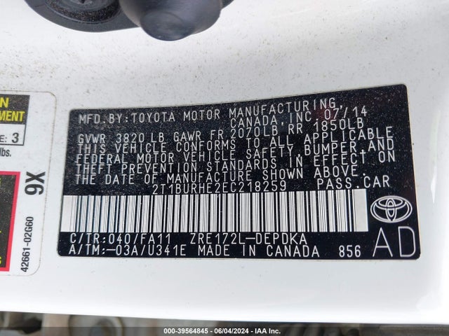 Toyota COROLLA L 2014 2T1BURHE2EC218259 Image 9
