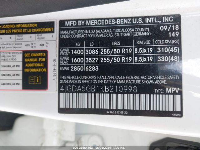 4JGDA5GB1KB210998 Mercedes-Benz Gle 400 4matic