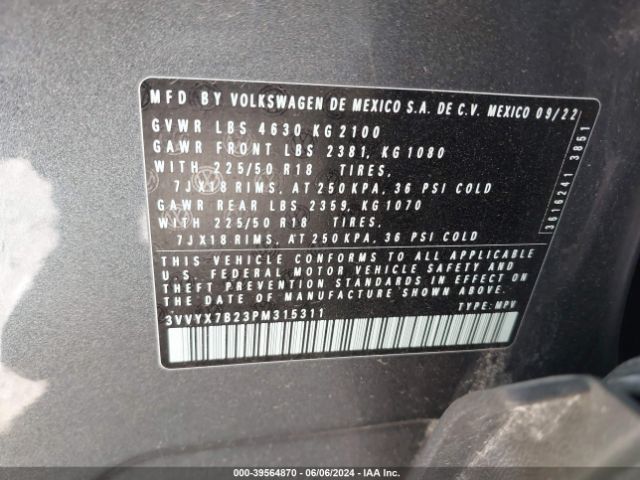 3VVYX7B23PM315311 Volkswagen Taos 1.5t Se