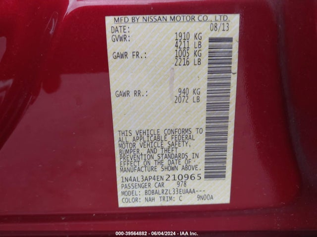 Nissan Altima 2.5 S 2014 1N4AL3AP4EN210965 Image 9