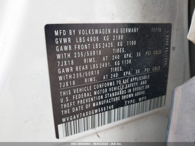 WVGAV7AX0GW555740 Volkswagen TIGUAN SE