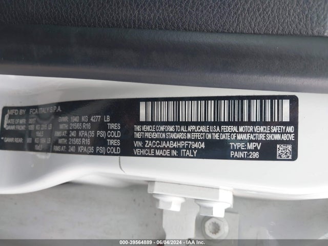 ZACCJAAB4HPF79404 Jeep Renegade Sport Fwd