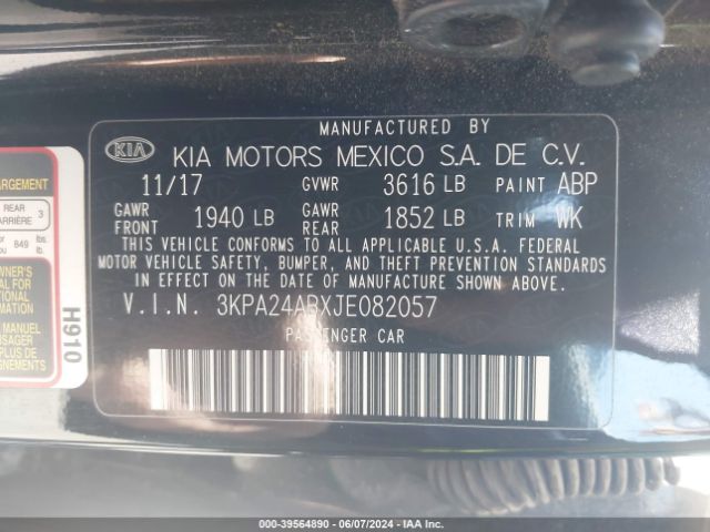 3KPA24ABXJE082057 KIA RIO S
