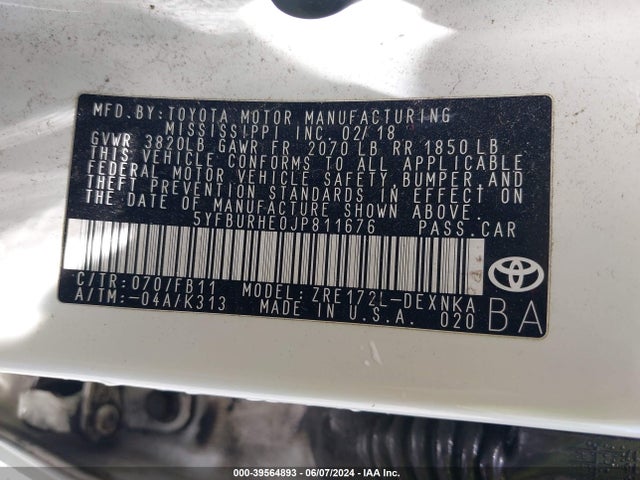 Toyota COROLLA LE 2018 5YFBURHE0JP811676 Image 9