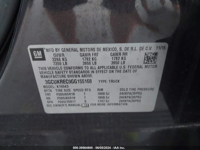 Chevrolet Silverado 1500 2lt 2016 3GCUKREC9GG155168 Image 9