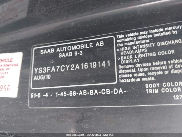 2010 SAAB 9-3 YS3FA7CY2A1619141 Photo 8
