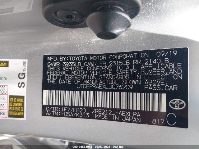 Toyota COROLLA LE 2020 JTDEPRAEXLJ076209 Image 9