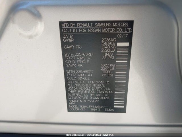 Nissan ROGUE SV 2017 KNMAT2MT1HP554291 Image 9