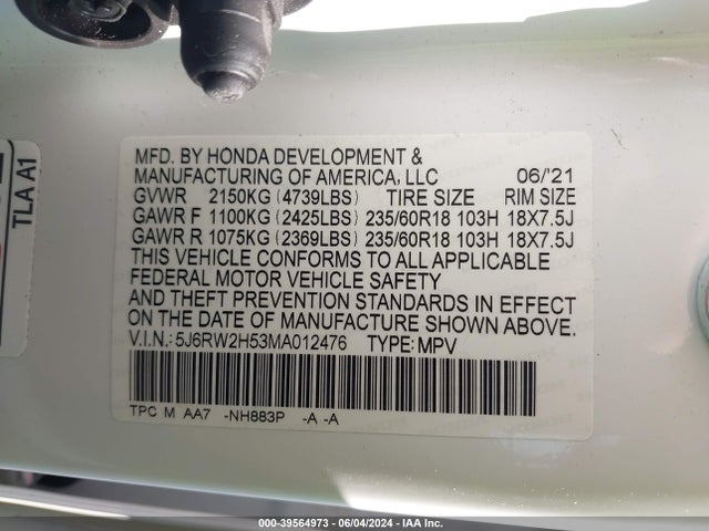 Honda Cr-v Awd Ex 2021 5J6RW2H53MA012476 Image 9
