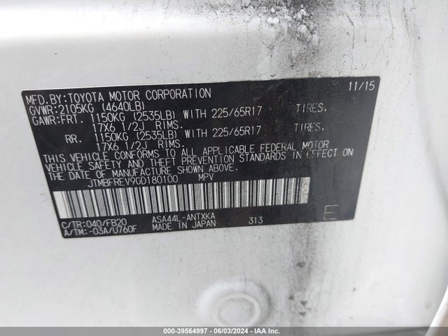 Toyota RAV4 LE 2016 JTMBFREV9GD180100 Image 9