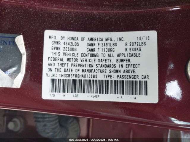1HGCR3F80HA013680 Honda Accord Ex-l V6