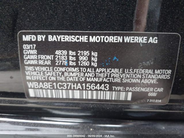 WBA8E1C37HA156443 BMW 330e Iperformance