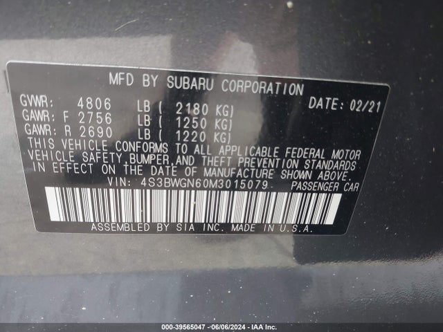 Subaru Legacy Limited Xt 2021 4S3BWGN60M3015079 Image 9