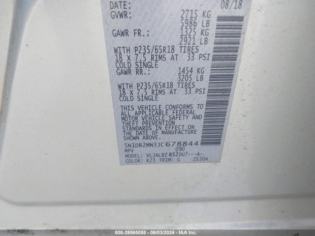 Nissan Pathfinder S 2018 5N1DR2MN3JC678844 Image 9