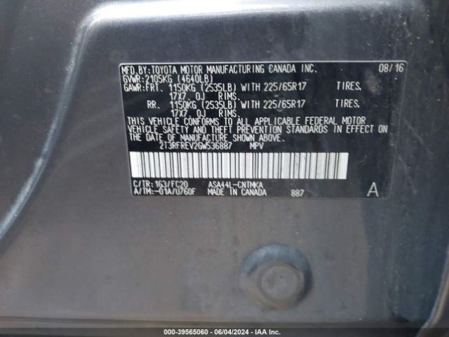 2T3RFREV2GW536887 Toyota Rav4 Xle