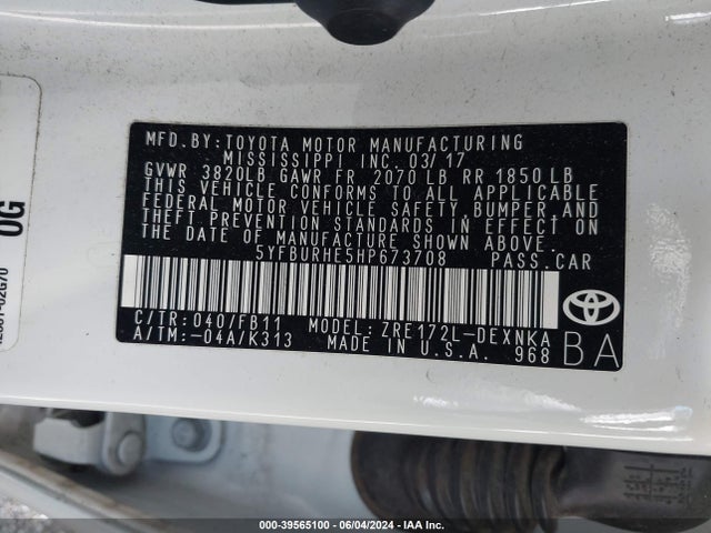 Toyota COROLLA LE 2017 5YFBURHE5HP673708 Image 9